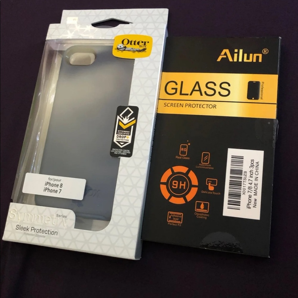 iPhone Otter box+glass screen protector bundle